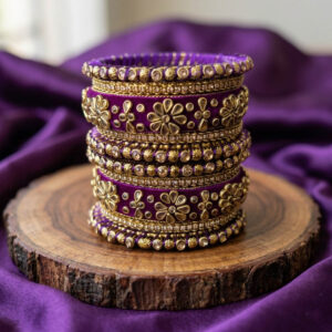 Kundan Embellished Thread Bangle Purple Color Set