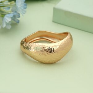 Sculptural Hammered Wave Cuff Bracelet – Gold Tone