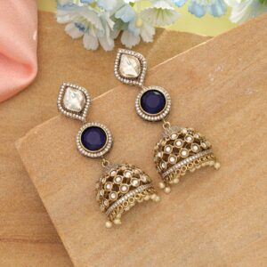 Royal Blue Monalisa Stone & American Diamond Jhumka Earrings