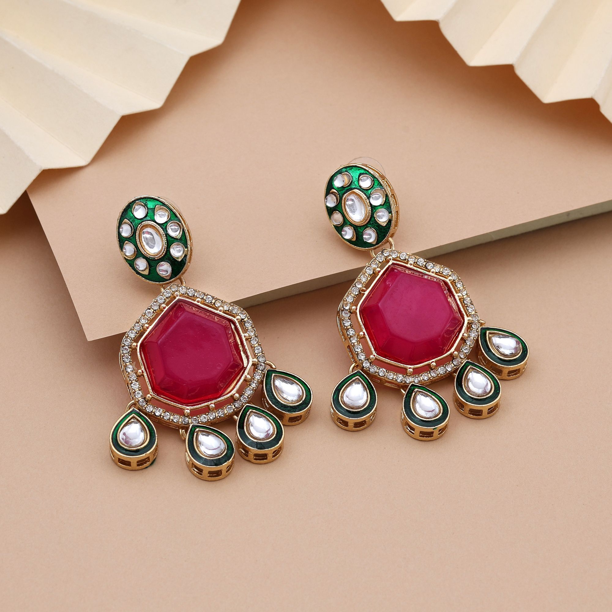 Kundan statement earrings with traditional detailing