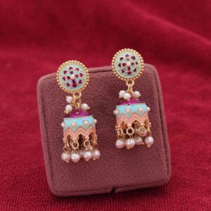 Multicolor Hand-Painted Meenakari Jhumka Earrings with Pearls