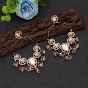 Handmade Champagne Gold Chand Bali Dangle Earrings