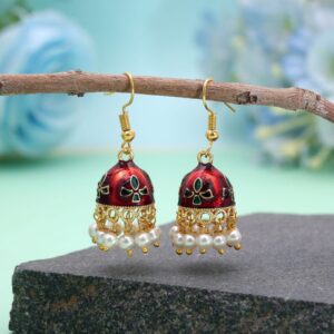Maroon Meenakari Pearl Everyday Jhumka Earrings