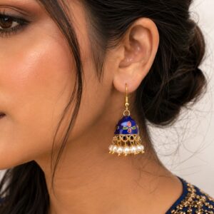 Navy blue Meenakari Pearl Everyday Jhumka Earrings