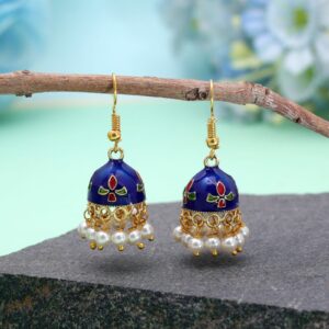 Navy blue Meenakari Pearl Everyday Jhumka Earrings
