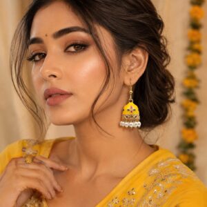 Yellow Meenakari Pearl Everyday Jhumka Earrings