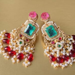 Royal Emerald & Pink Chandelier Earrings