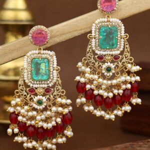 Royal Emerald & Pink Chandelier Earrings