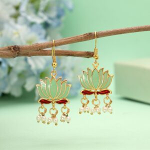 handpainted-pista-green-lotus-meenakari-dangle-earrings-with-pearl-drops