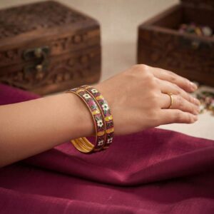 Traditional Meenakari Handcrafted Purple and Green Bangle Set of 2